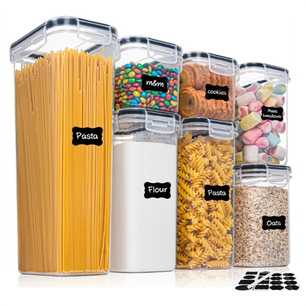 7-Piece Airtight Pantry Storage Container Set – BPA-Free Stackable Clear Food Containers with Labels
